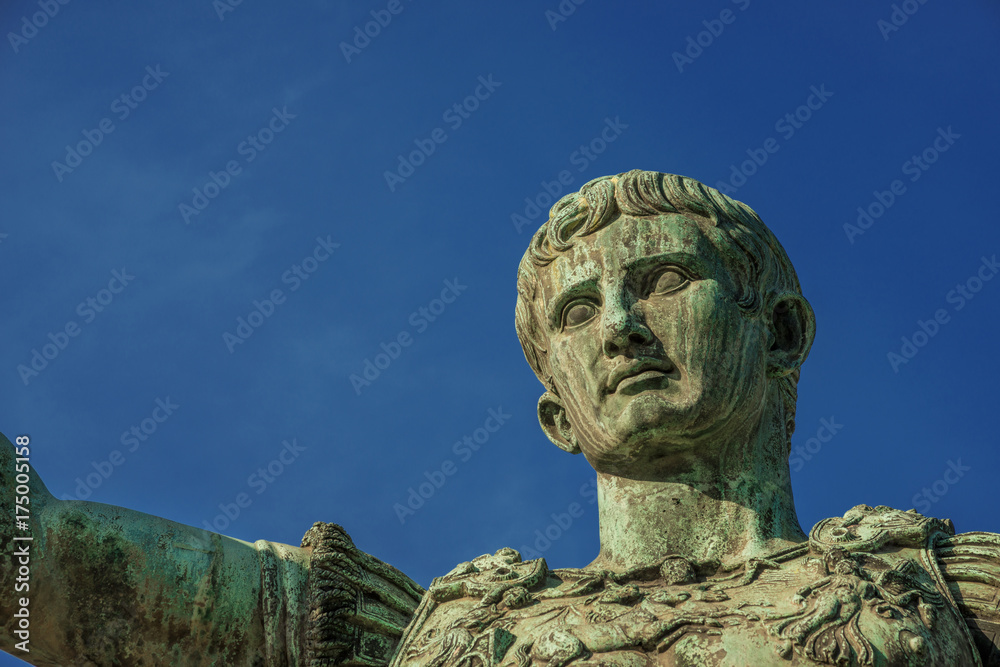 Augustus emperor of Rome, bronze statue with copy space