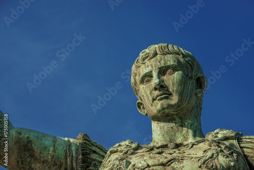 Augustus emperor of Rome, bronze statue with copy space
