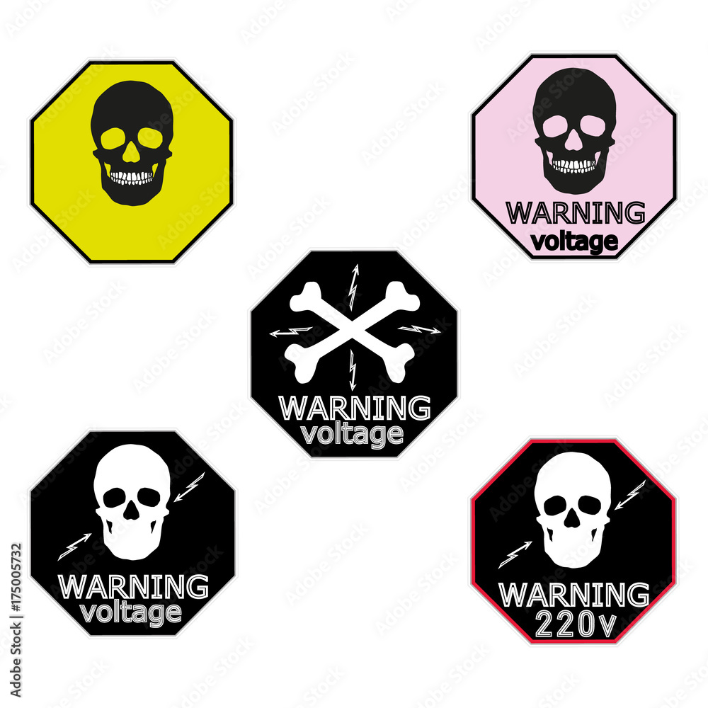 Warning sticker labels for electrical consumers voltage notice