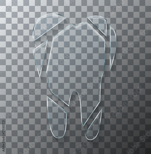 Vector modern concept broken tooth glass on transparent background.