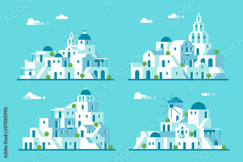 Flat design Santorini village set