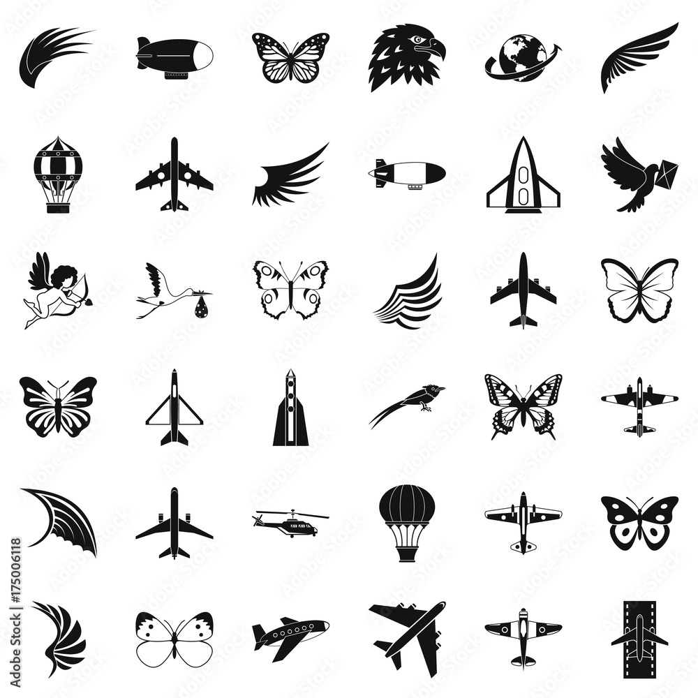 Fototapeta premium Fly icons set, simle style
