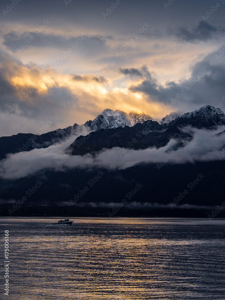 Resurrection Bay, Snowcapped Peaks, Alaska Sunrise Resurrection Bay, Snowcapped Peaks, Alaska Sunrise