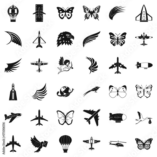 Aerospace icons set, simle style