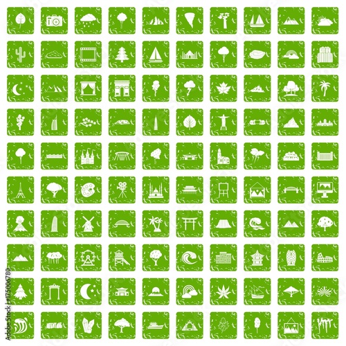 100 view icons set grunge green
