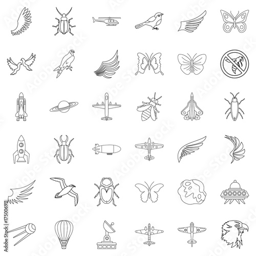 Wallpaper Mural Fly icons set, outline style Torontodigital.ca