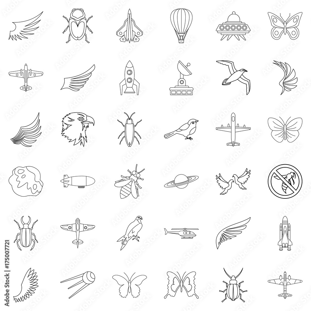 Different transport icons set, outline style