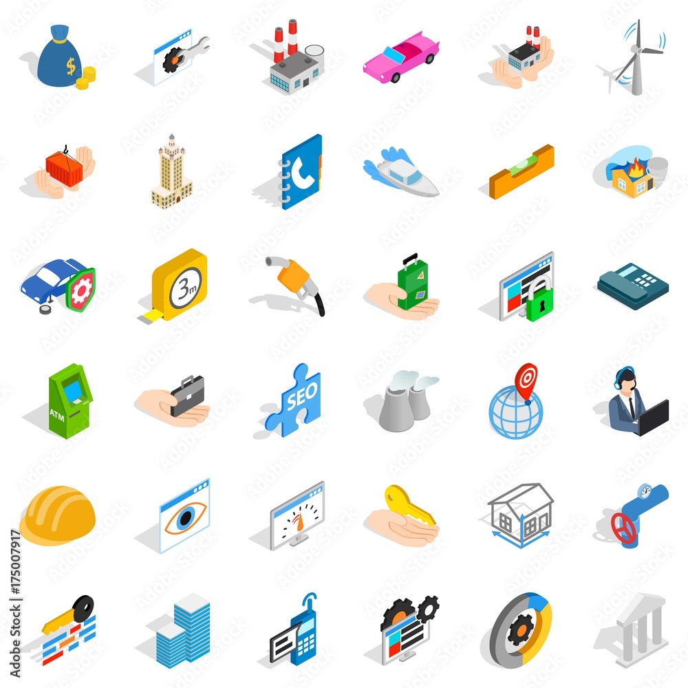 Trouble icons set, isometric style Trouble icons set, isometric style