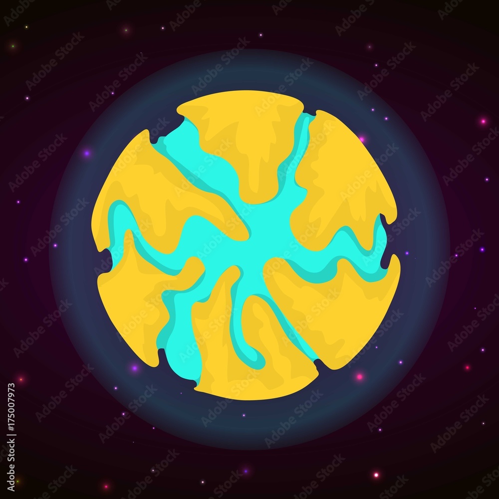 Yellow planet concept background, cartoon style Yellow planet concept background, cartoon style