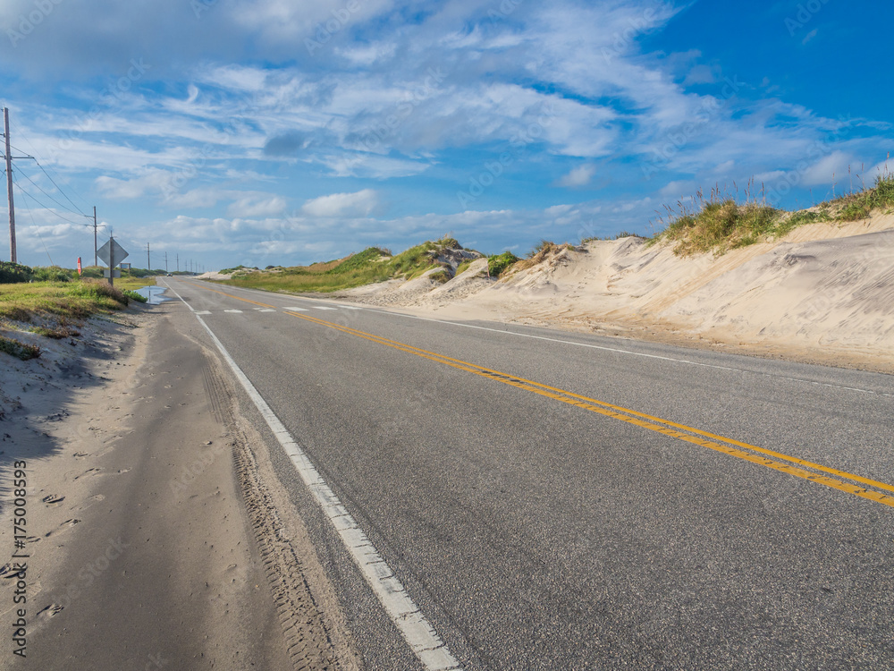 Road accross the sand dunes at Road accross the sand dunes at