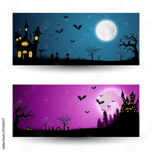 Cartoon halloween banners set