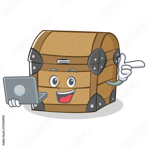 With laptop chest character cartoon style