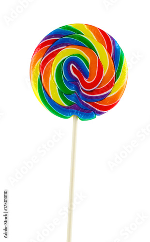 single colorful lollipop isolated on white background