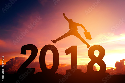 Silhouette young business man Happy for 2018 new year