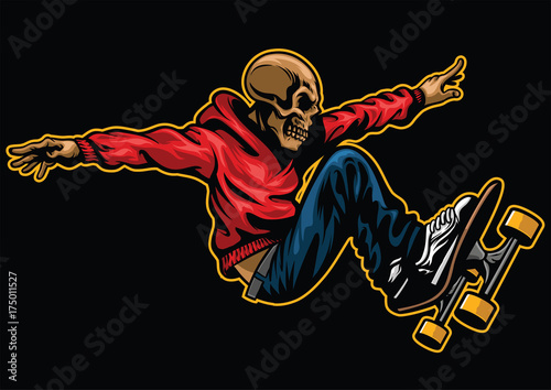 skull riding skateboard