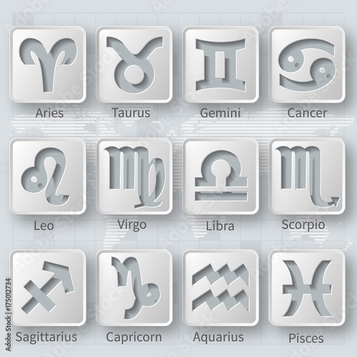 Gray 3D signs of zodiac.Horoscope set.Vector