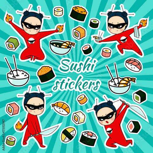 Vector sushi stickers