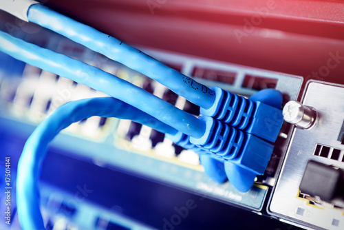 UPT Cat5 e connecting on network core switch close up