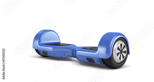 3d rendering of a single blue hoverboard in front view isolated on white background.
