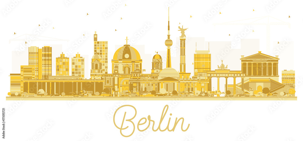 Berlin City skyline golden silhouette.