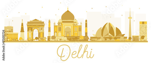 Delhi City skyline golden silhouette.