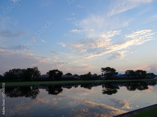 sunset on the lake on tropical island