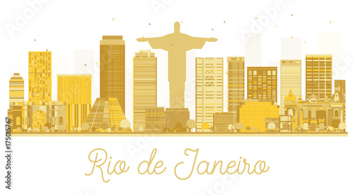 Rio de Janeiro City skyline golden silhouette.