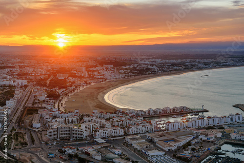 Obraz na płótnie Beach in Agadir city at sunrise, Morocco w salonie