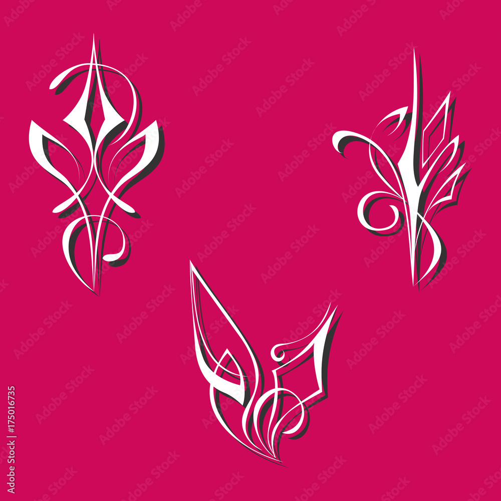 ornament 131. three white decorative element on pink background