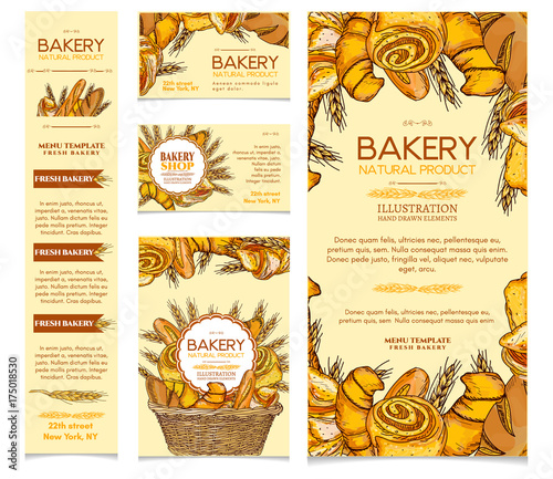 Bakery products set, restaurant menu page template bakery vector illustration