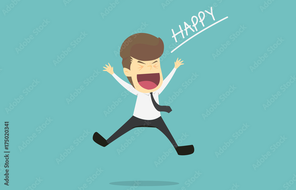 Happy businessman is jumping.Cartoon of business success is the concept of the man characters business, the mood of people, can be used as a background, banner, infographics. vector illustration Happy businessman is jumping.Cartoon of business success is the concept of the man characters business, the mood of people, can be used as a background, banner, infographics. vector illustration