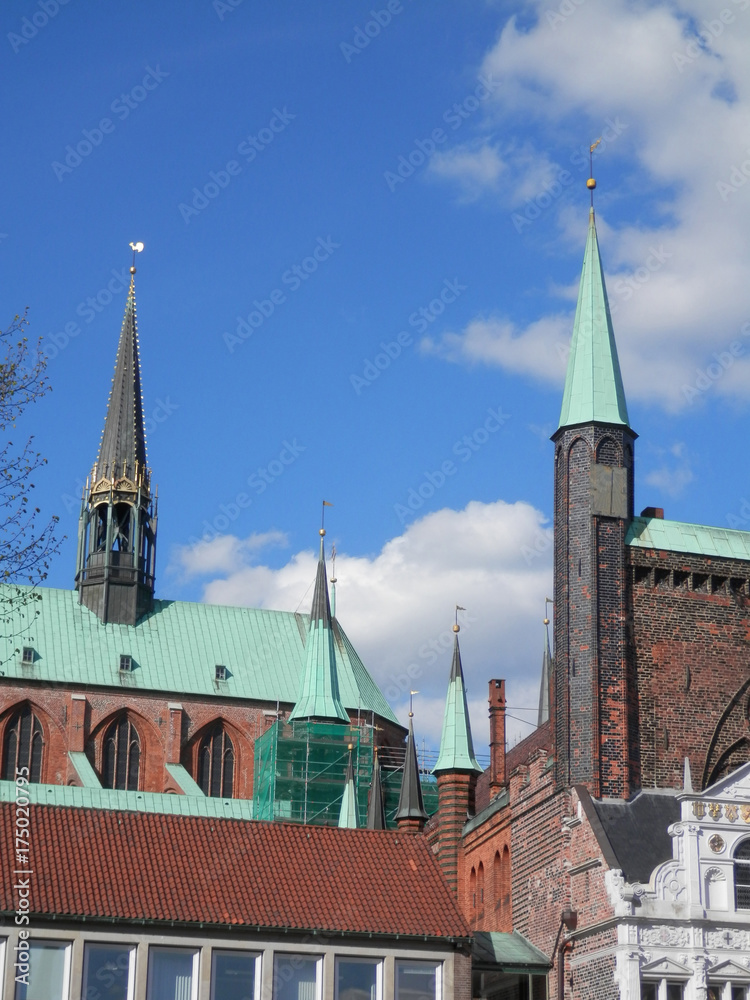 Tall slim towers of Lubeck cathedral