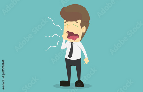 businessman character yawning.Cartoon of business fail is the concept of the man characters business, the mood of people, can be used as a background, banner, infographics. vector illustration