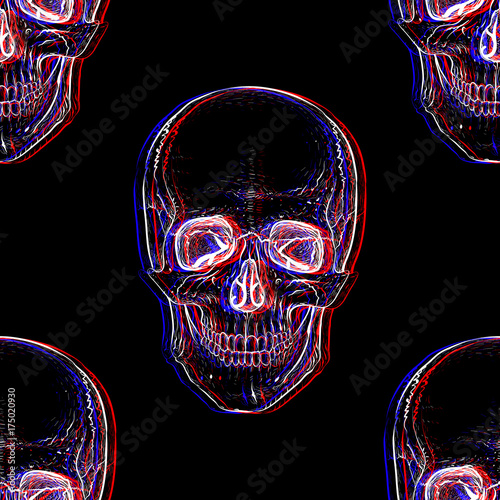 Electro skull. Seamless pattern. Illusion.