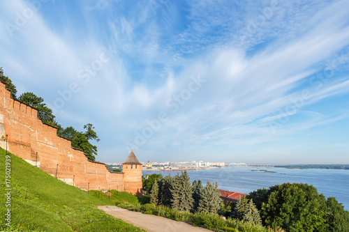 Borisoglebskaya tower of the Nizhny Novgorod Kremlin on the background of a beautiful sky