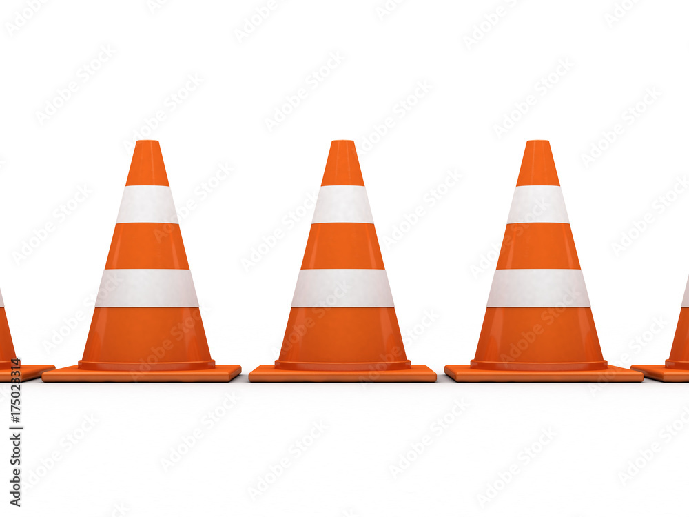 Traffic cones on white background. 3D rendering Traffic cones on white background. 3D rendering