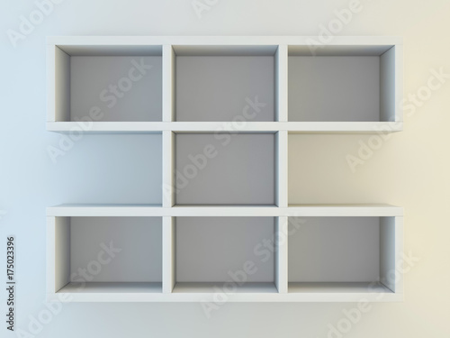 White shelves for show case. 3D rendering