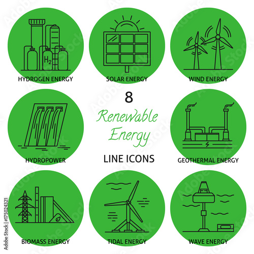 Set of renewable energy line icons