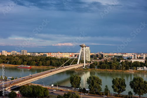 City Of Bratislava Skyline With Danube River in Slovakia