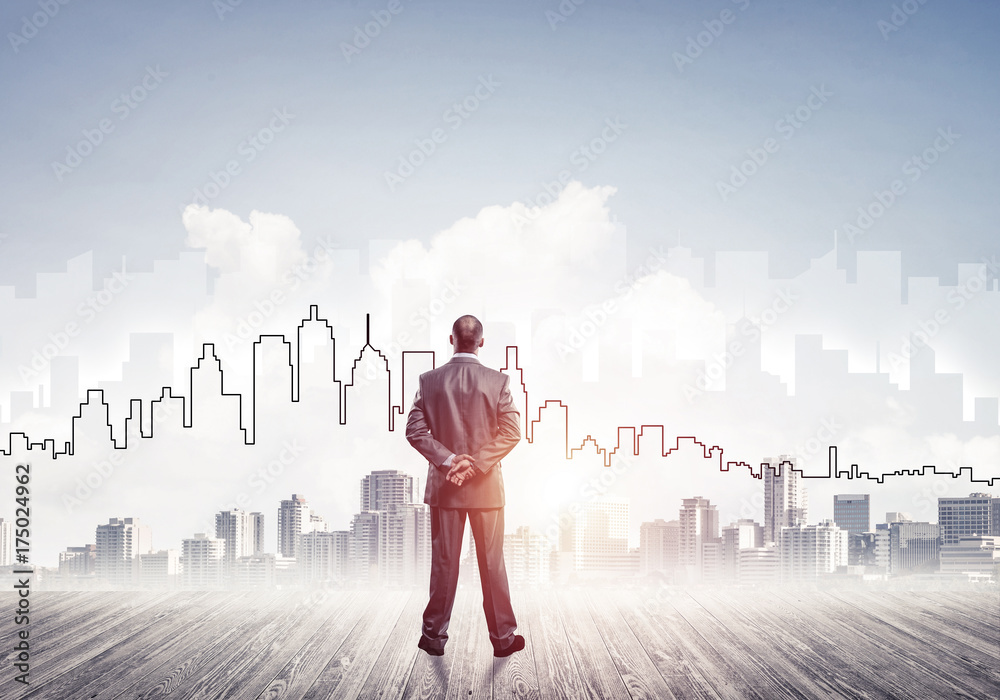 Motivation and inspiration concept with modern cityscape and bus Motivation and inspiration concept with modern cityscape and bus