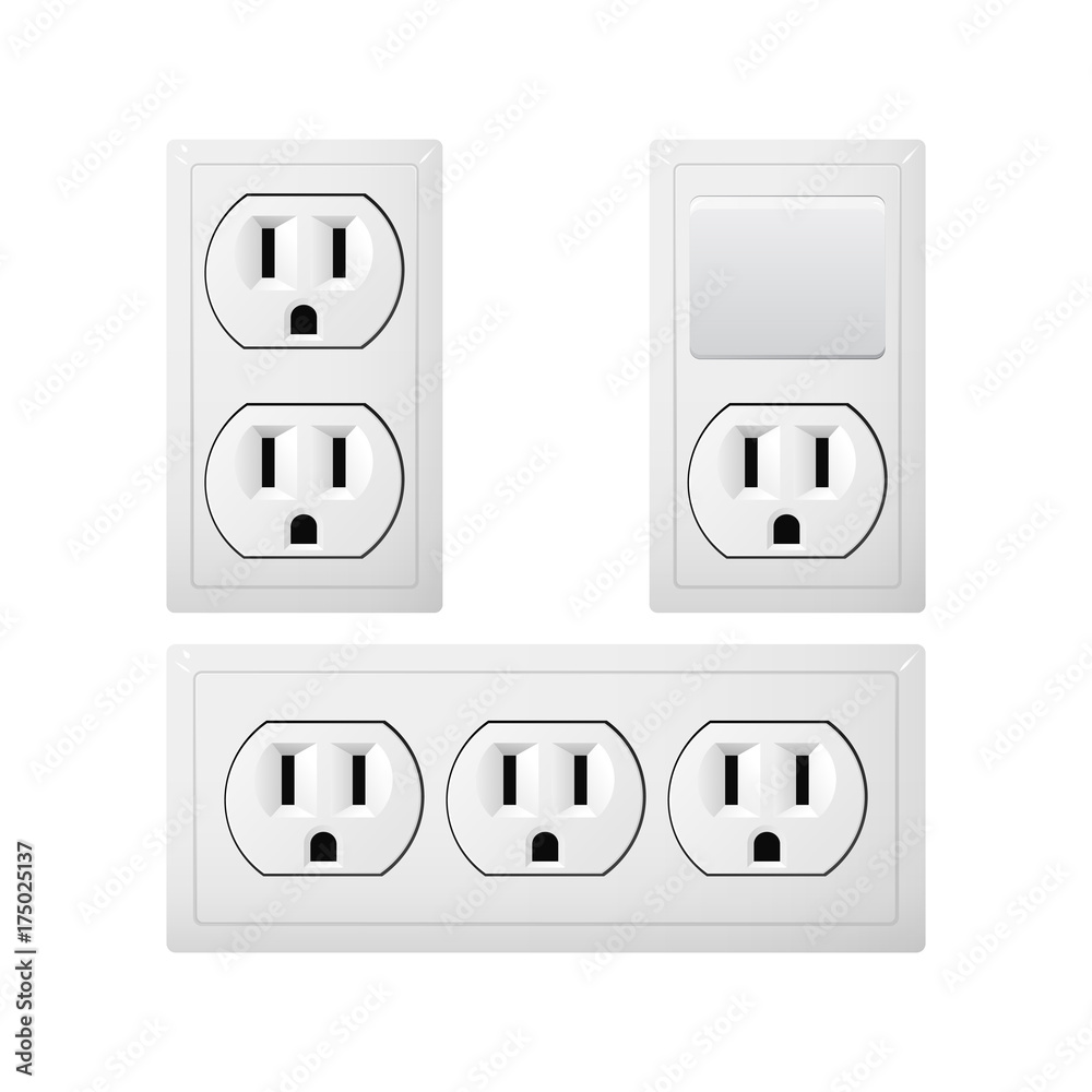 Vettoriale Stock Electrical socket Type B with switch. Power plug. Canada  and Mexico. The lights push on and off. | Adobe Stock