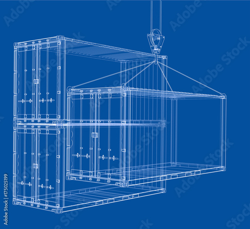 Cargo container. Wire-frame style