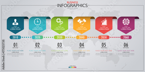 Infographic business horizontal timeline process chart template. Vector modern banner used for presentation and workflow layout diagram, web design. Abstract elements of graph options.