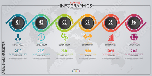 Infographic business horizontal timeline process chart template. Vector modern banner used for presentation and workflow layout diagram, web design. Abstract elements of graph options.