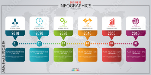 Infographic business horizontal timeline process chart template. Vector modern banner used for presentation and workflow layout diagram, web design. Abstract elements of graph options.