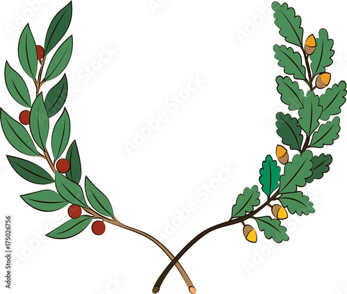 Laurel and oak branches with ribbon