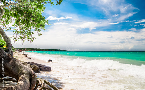 View on paradies beach of Playa Blanca on Island Baru by Cartagena in Colombia © streetflash