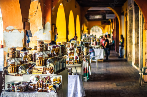 View on sweet market by Portal de Los Dulces in Cartagena - Colombia