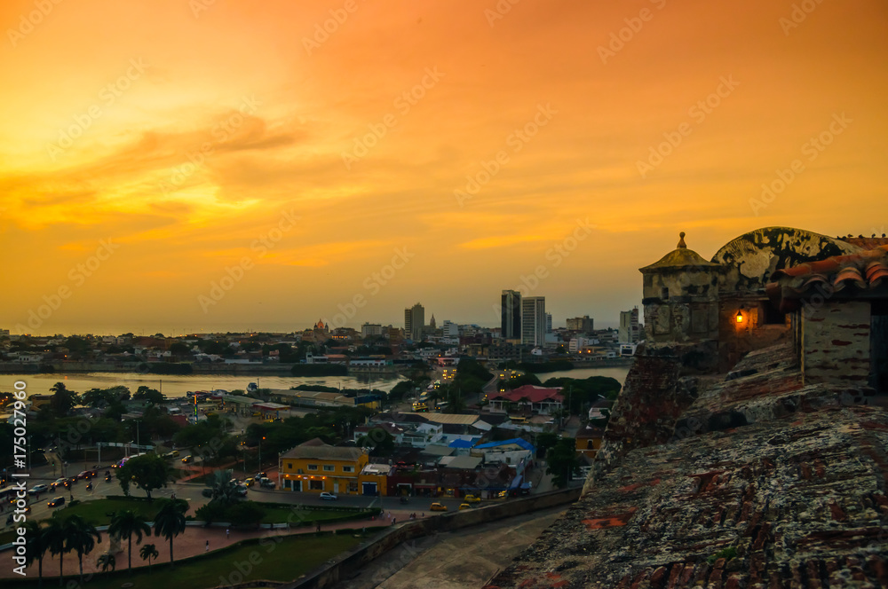 View over cityscape of Cartagena from fortress San Felipe - Colombia