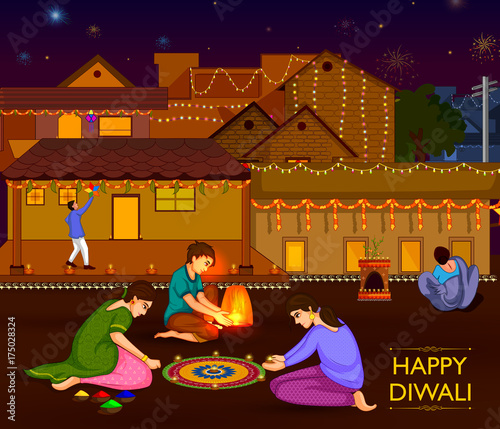 Indian family people celebrating Diwali festival of India